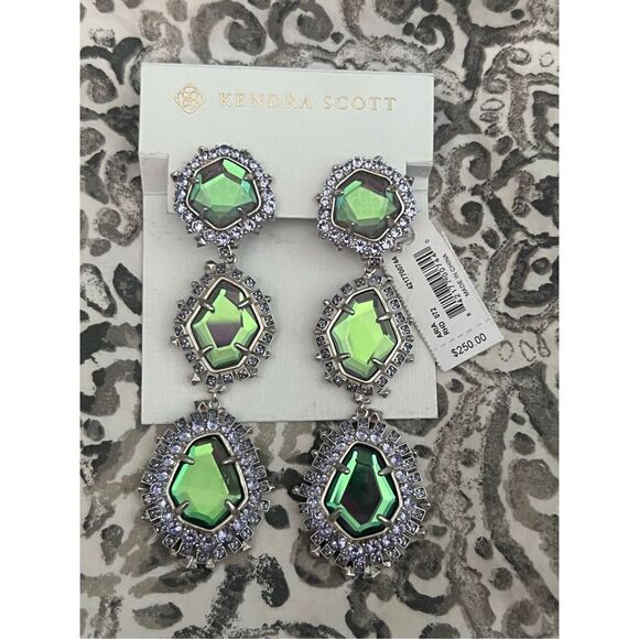 Kendra Scott Jewelry - Kendra Scott Iridescent Green Triple-Drop Statement Earrings